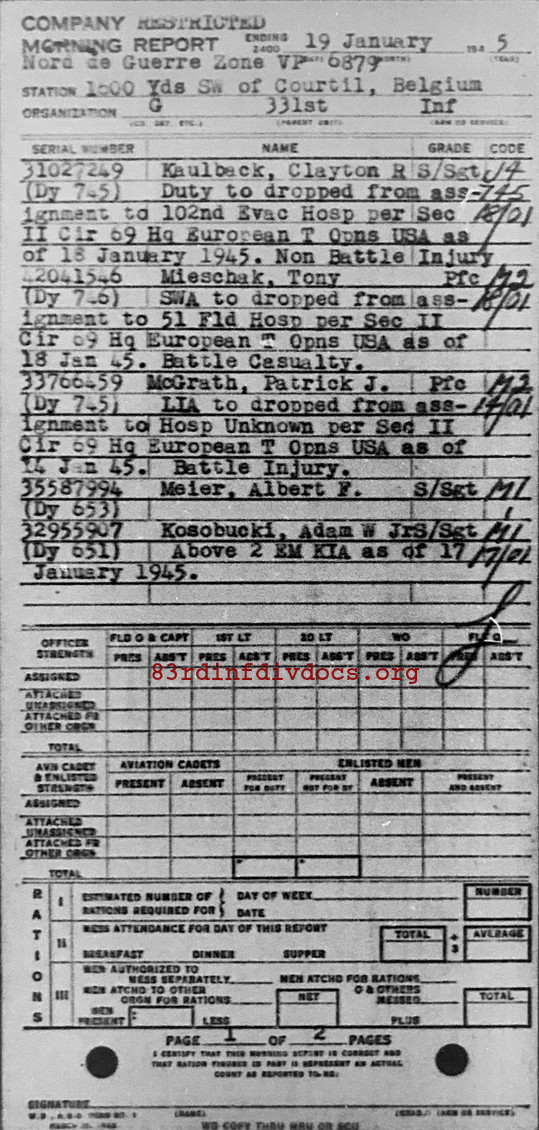 Morning report G Co, 1945-01-19, page 1 Morning report