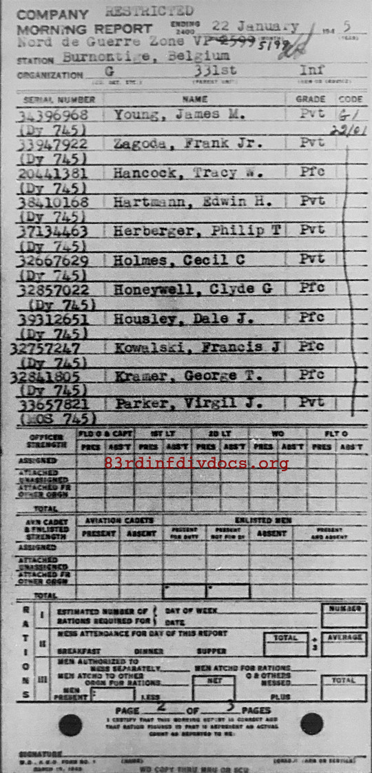 Morning report G Co, 1945-01-22, page 2 Morning report