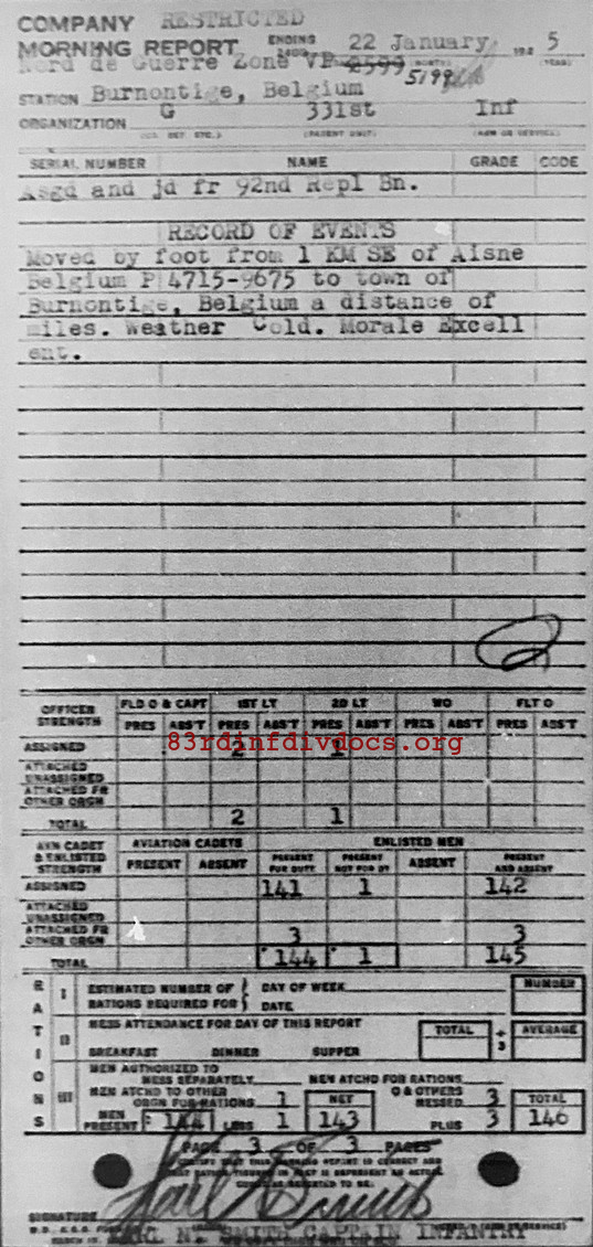 Morning report G Co, 1945-01-22, page 3 Morning report