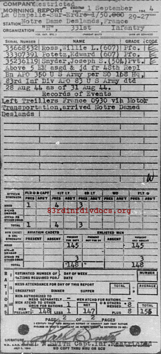Morning report H Co, 1944-09-01, page 2 Morning report