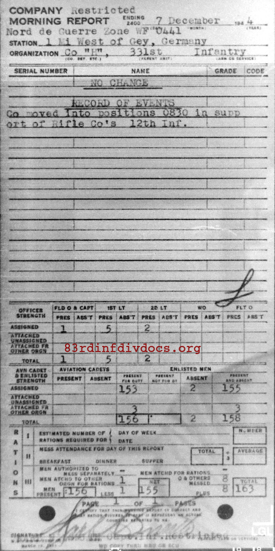 Morning report H Co, 1944-12-07, page 1 Morning report