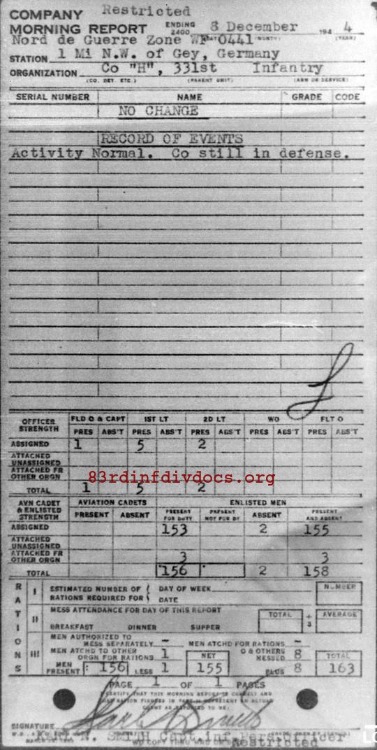 Morning report H Co, 1944-12-08, page 1 Morning report