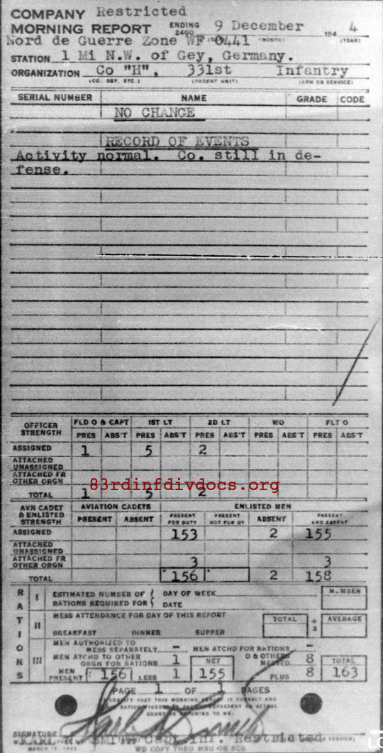Morning report H Co, 1944-12-09, page 1 Morning report