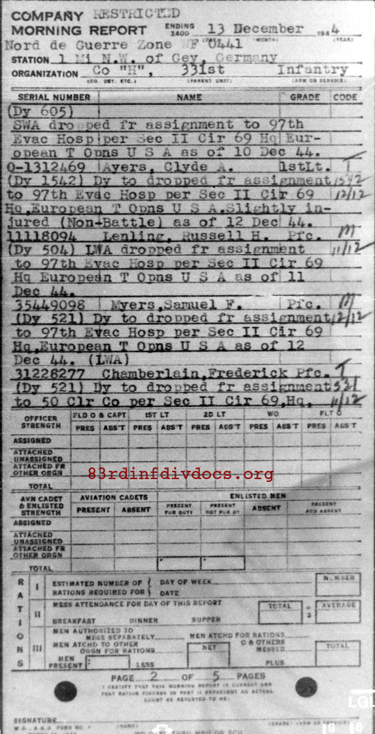 Morning report H Co, 1944-12-13, page 2 Morning report