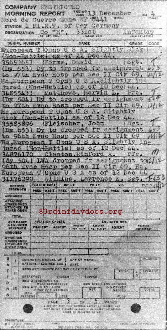 Morning report H Co, 1944-12-13, page 3 Morning report