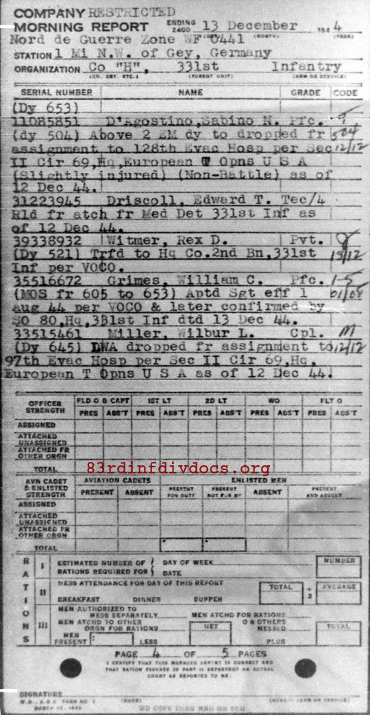 Morning report H Co, 1944-12-13, page 4 Morning report