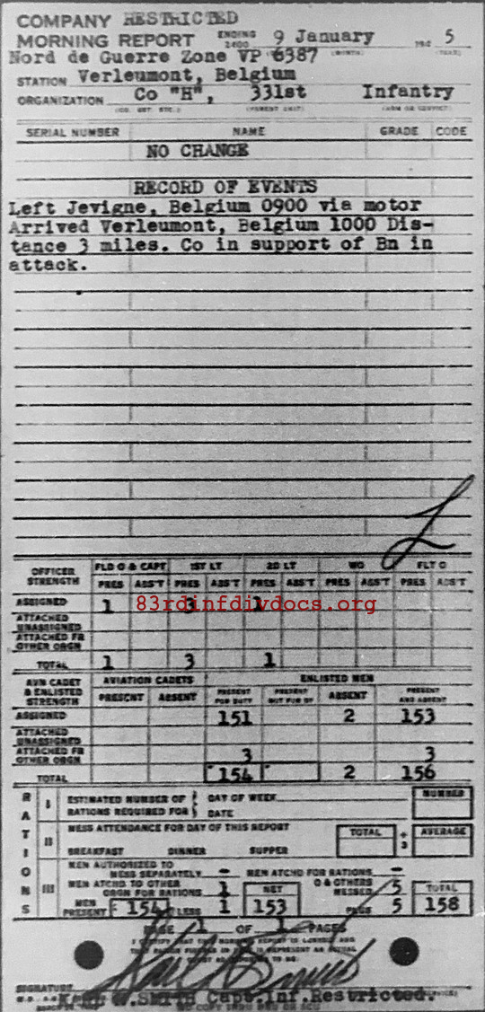 Morning report H Co, 1945-01-09, page 1 Morning report