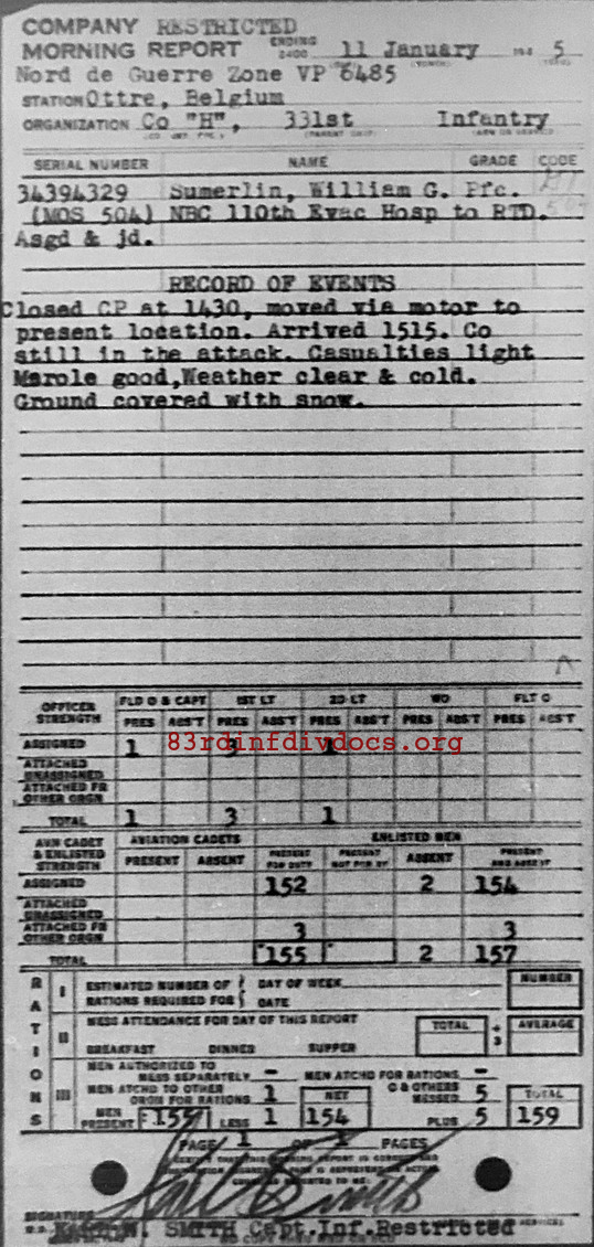 Morning report H Co, 1945-01-11, page 1 Morning report