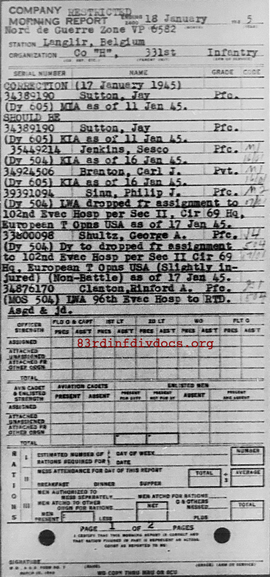 Morning report H Co, 1945-01-18, page 1 Morning report