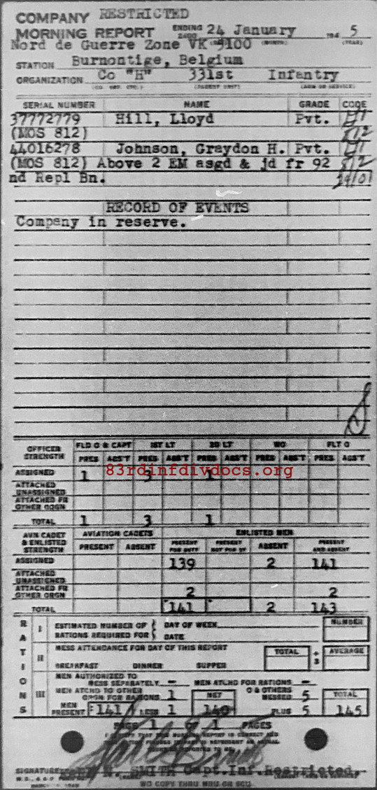 Morning report H Co, 1945-01-24, page 1 Morning report
