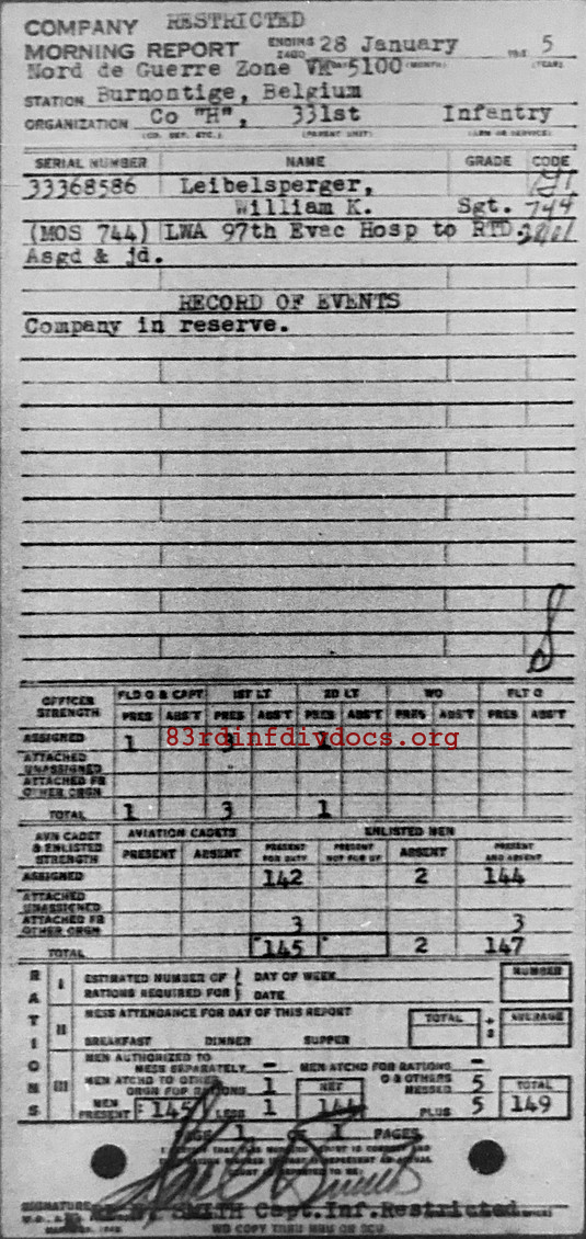 Morning report H Co, 1945-01-28, page 1 Morning report