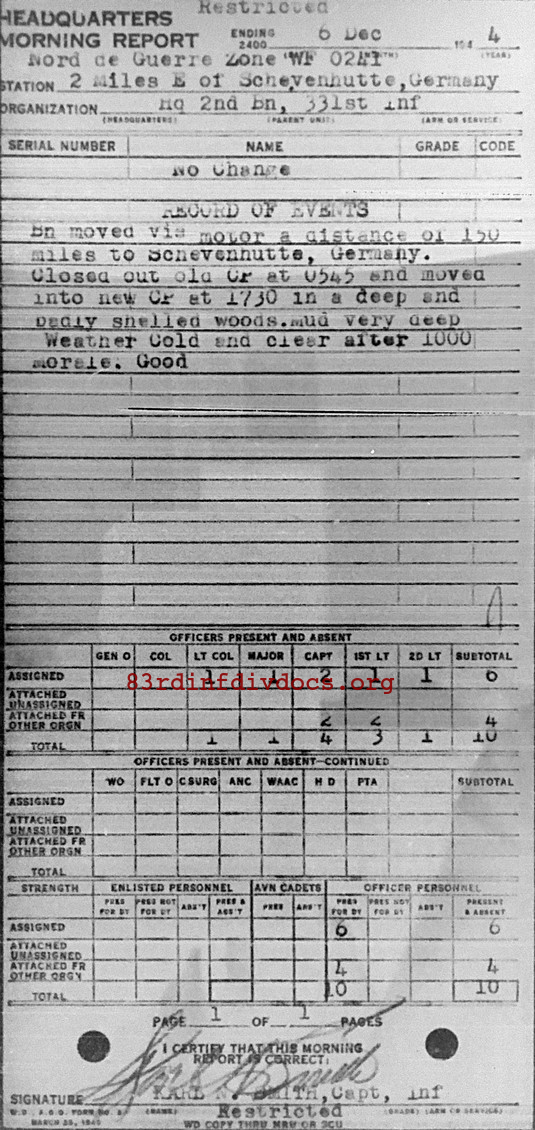 Morning report HQ2BN Co, 1944-12-06, page 1 Morning report