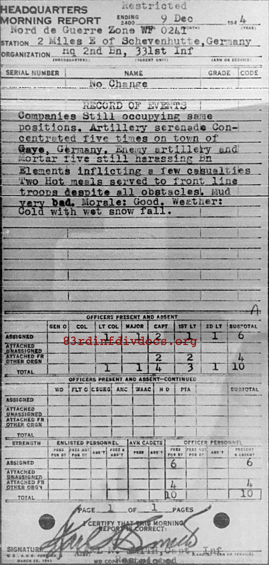 Morning report HQ2BN Co, 1944-12-09, page 1 Morning report