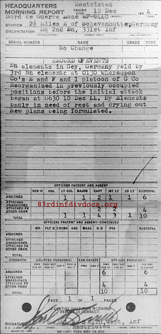 Morning report HQ2BN Co, 1944-12-12, page 1 Morning report