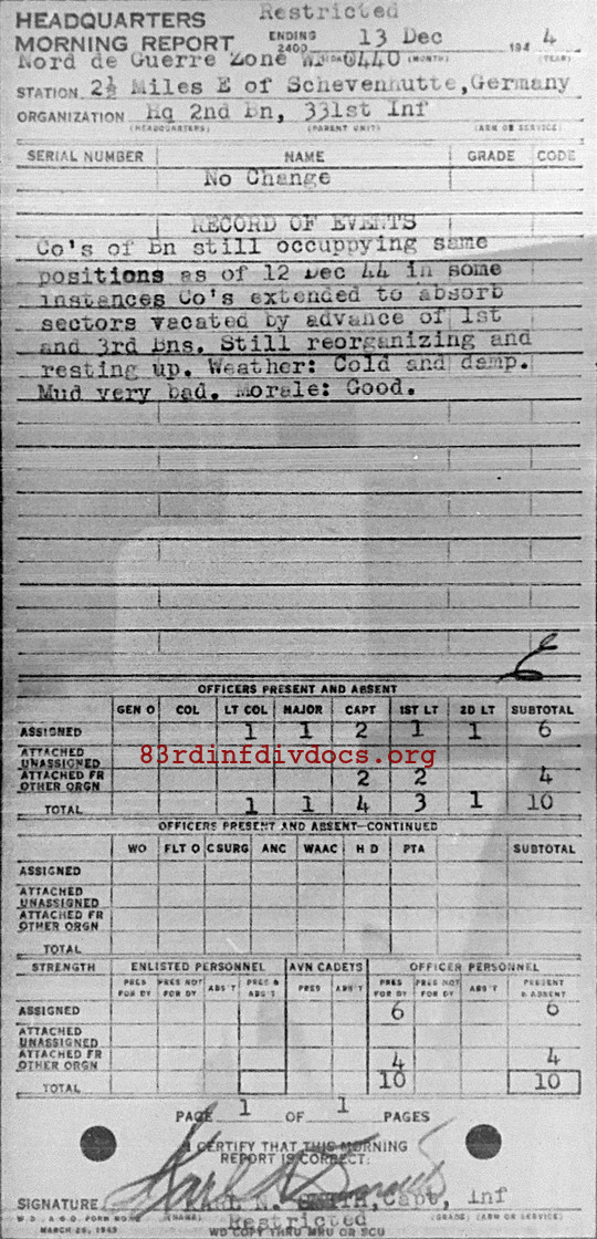 Morning report HQ2BN Co, 1944-12-13, page 1 Morning report