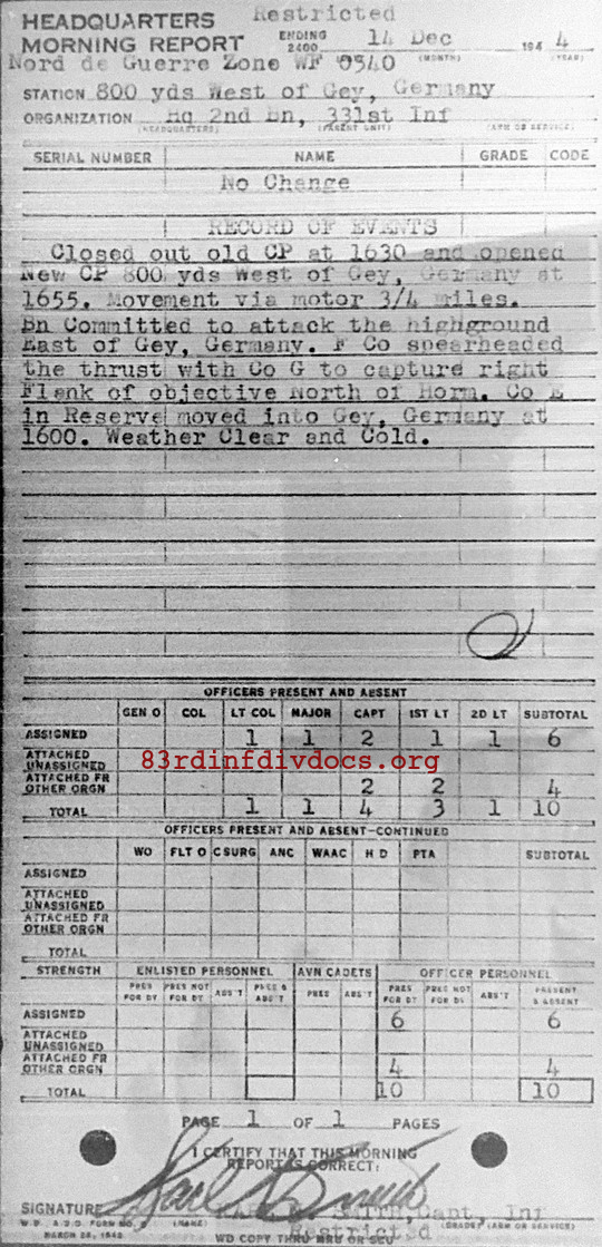 Morning report HQ2BN Co, 1944-12-14, page 1 Morning report