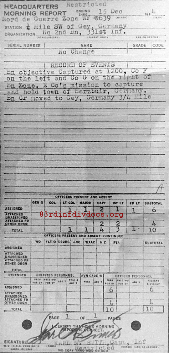 Morning report HQ2BN Co, 1944-12-15, page 1 Morning report
