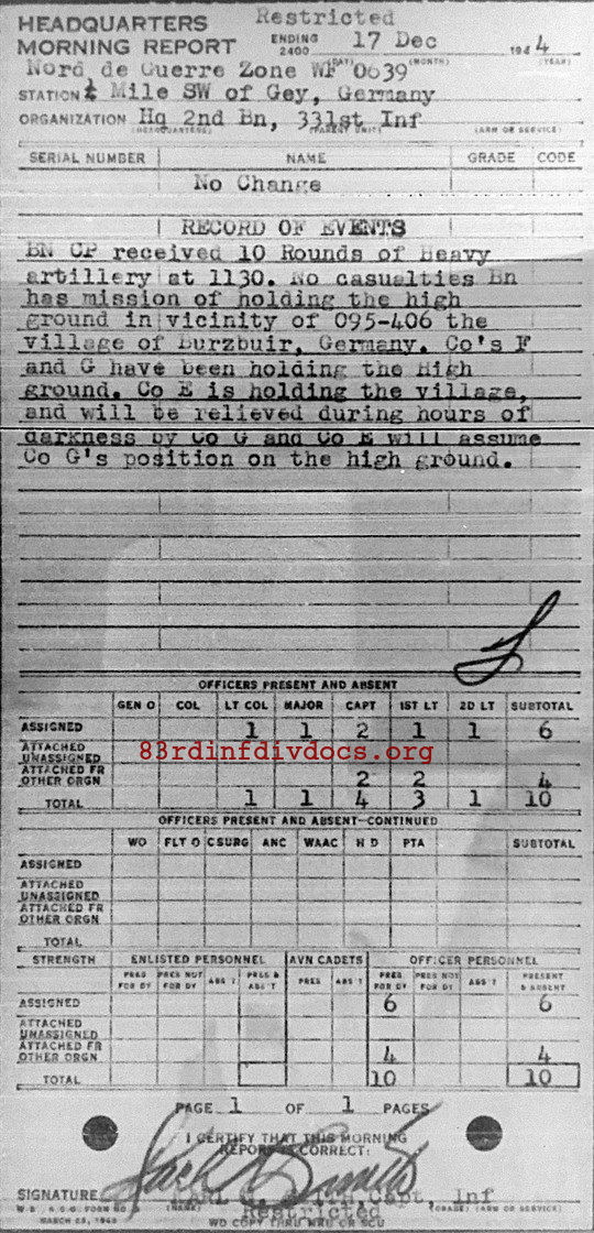 Morning report HQ2BN Co, 1944-12-17, page 1 Morning report