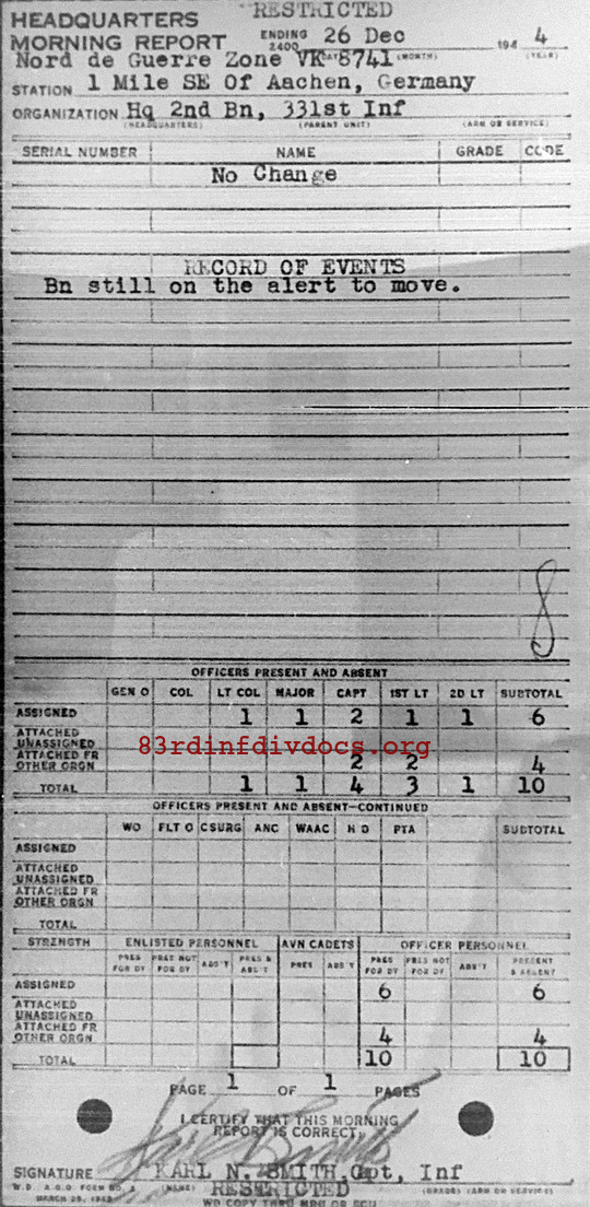 Morning report HQ2BN Co, 1944-12-26, page 1 Morning report