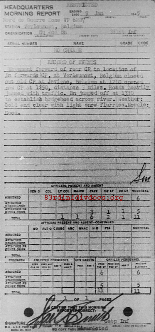 Morning report HQ2BN Co, 1945-01-09, page 1 Morning report