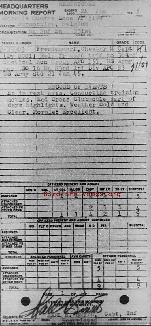Morning report HQ2BN Co, 1945-01-24, page 1 Morning report