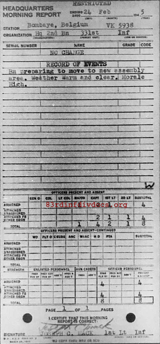 Morning report HQ2BN Co, 1945-02-24, page 1 Morning report