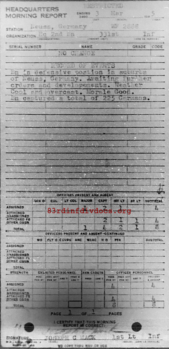 Morning report HQ2BN Co, 1945-03-03, page 1 Morning report