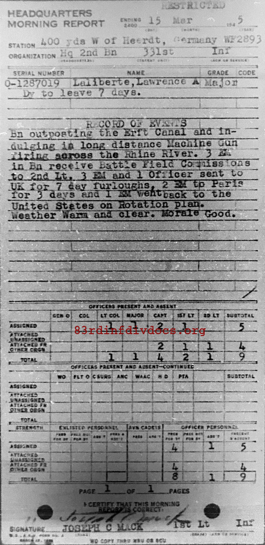 Morning report HQ2BN Co, 1945-03-15, page 1 Morning report