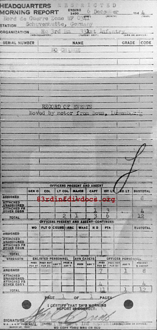 Morning report HQ3BN Co, 1944-12-06, page 1 Morning report