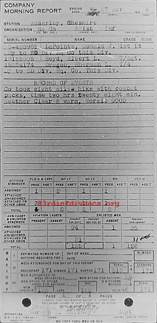 Morning report HQCO Co, 1944-04-27, page 1 Morning report
