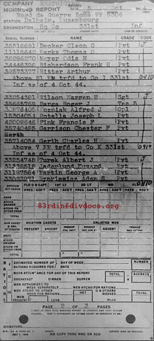 Morning report HQCO Co, 1944-10-05, page 2 Morning report