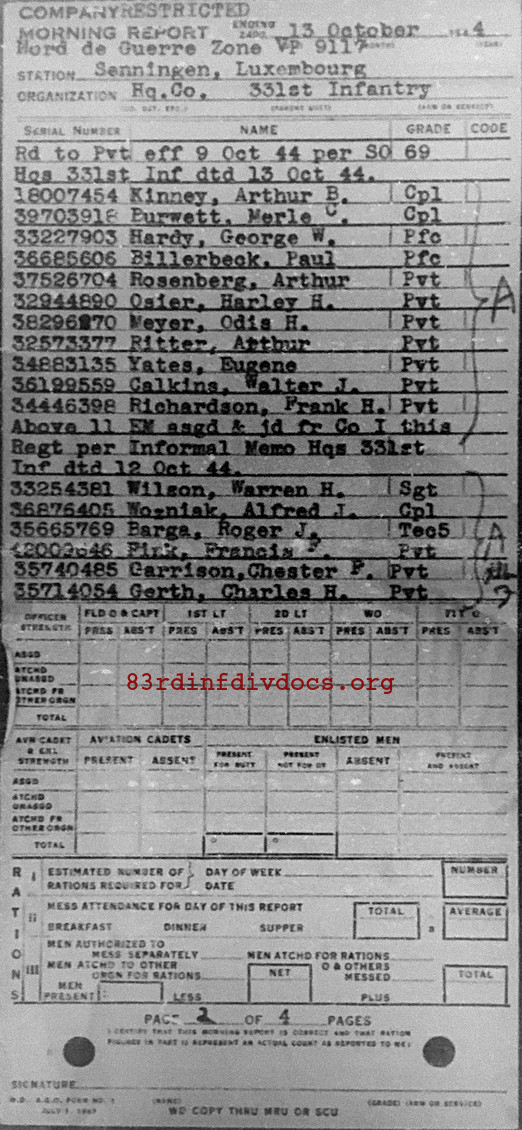 Morning report HQCO Co, 1944-10-13, page 2 Morning report