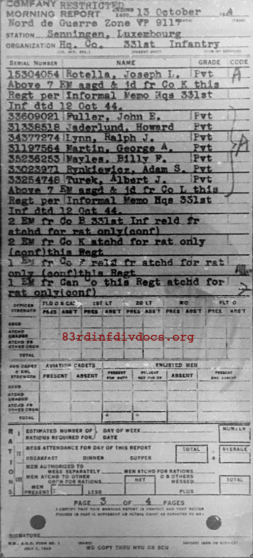 Morning report HQCO Co, 1944-10-13, page 3 Morning report