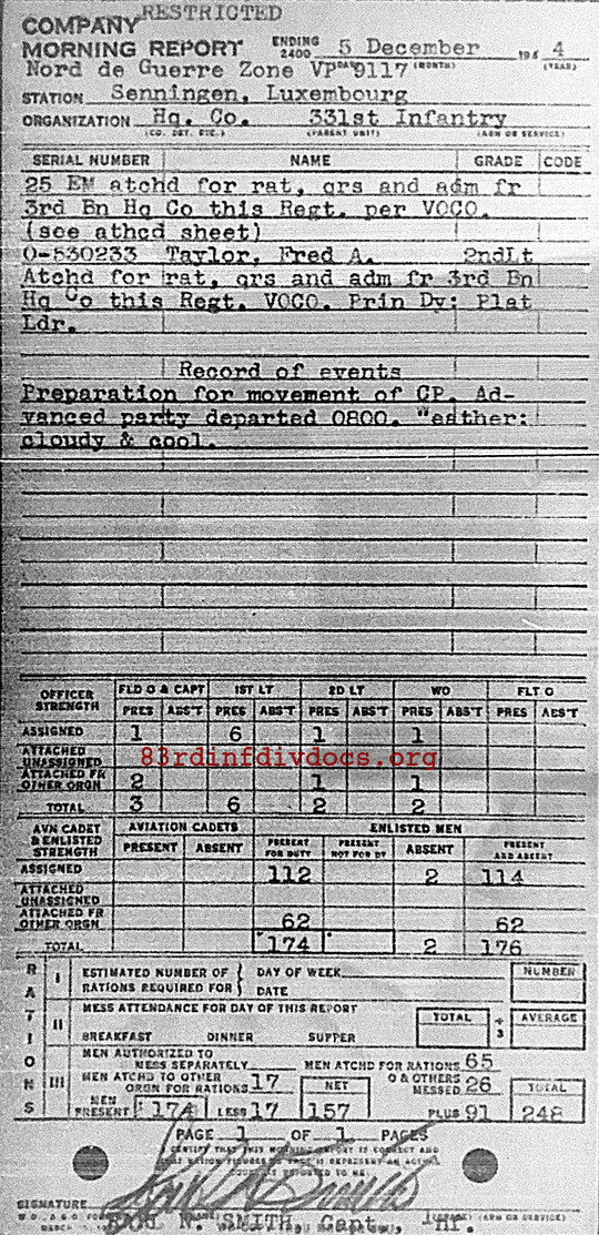 Morning report HQCO Co, 1944-12-05, page 1 Morning report