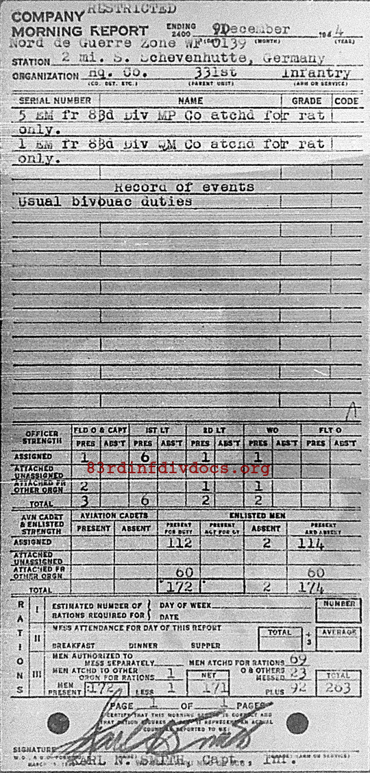 Morning report HQCO Co, 1944-12-09, page 1 Morning report