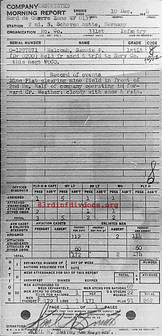 Morning report HQCO Co, 1944-12-10, page 1 Morning report