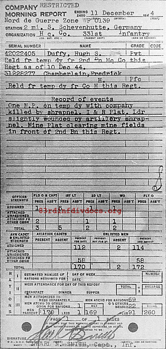Morning report HQCO Co, 1944-12-11, page 1 Morning report