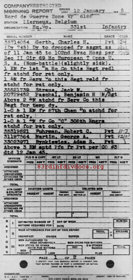 Morning report HQCO Co, 1945-01-12, page 1 Morning report