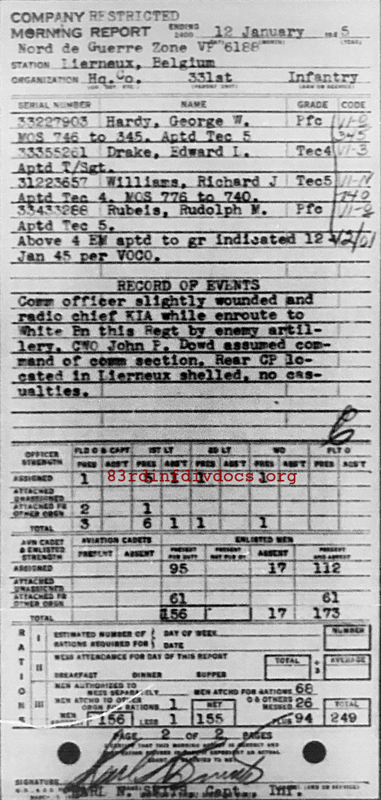 Morning report HQCO Co, 1945-01-12, page 2 Morning report
