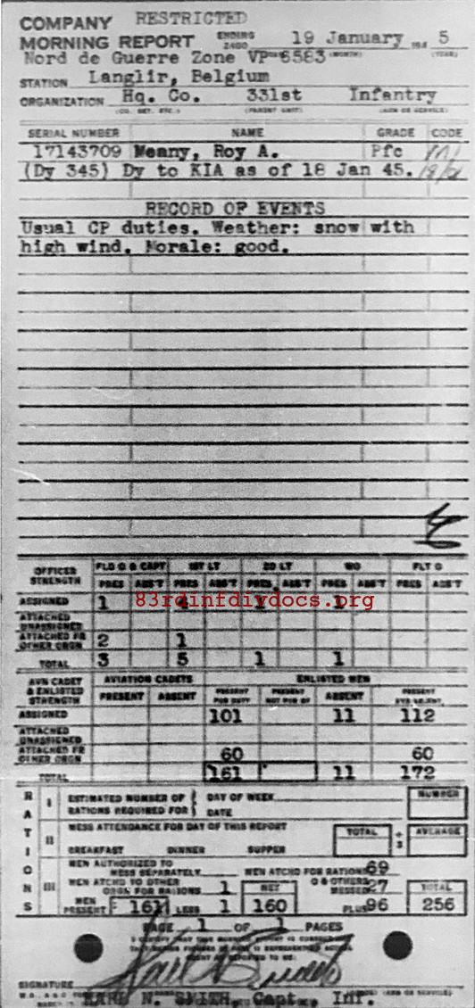 Morning report HQCO Co, 1945-01-19, page 1 Morning report