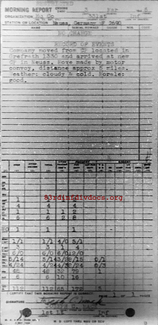 Morning report HQCO Co, 1945-03-03, page 1 Morning report