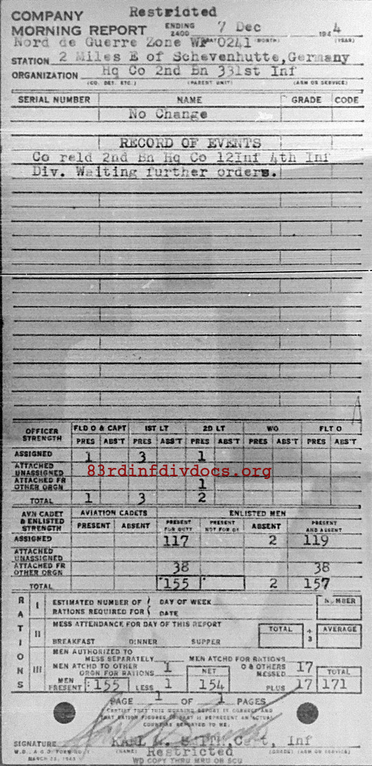 Morning report HQCO2BN Co, 1944-12-07, page 1 Morning report