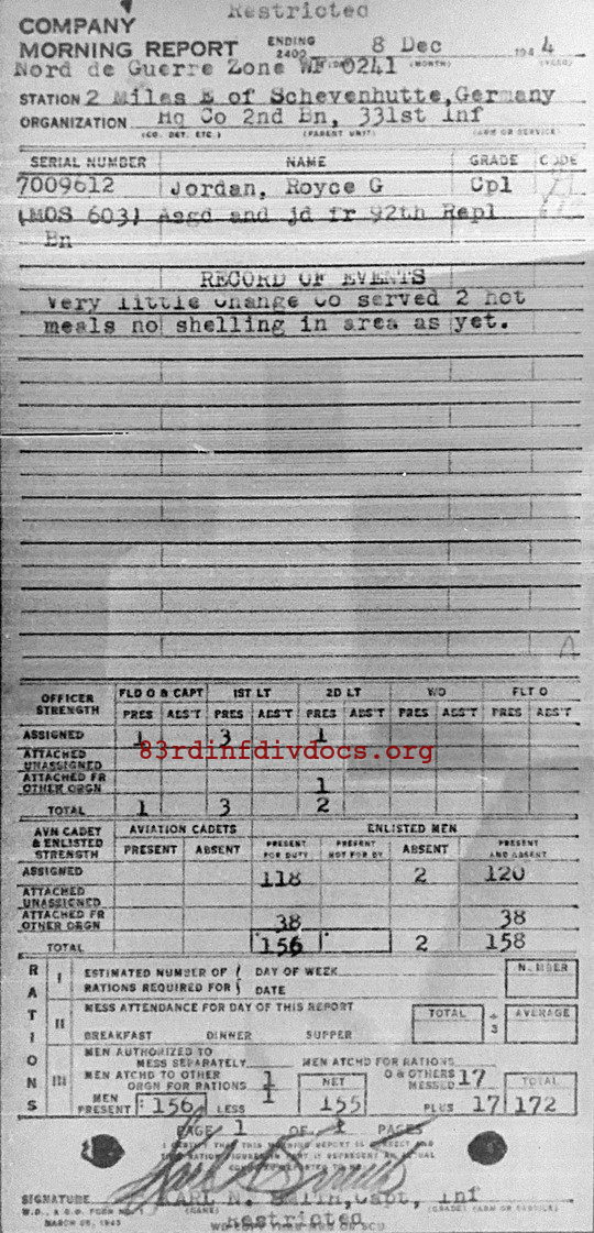 Morning report HQCO2BN Co, 1944-12-08, page 1 Morning report
