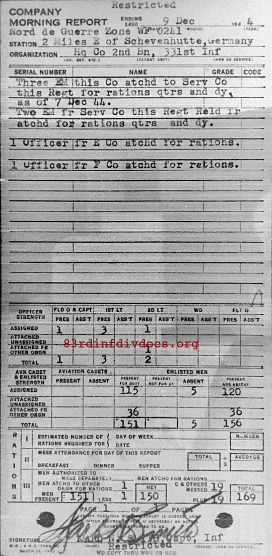 Morning report HQCO2BN Co, 1944-12-09, page 1 Morning report