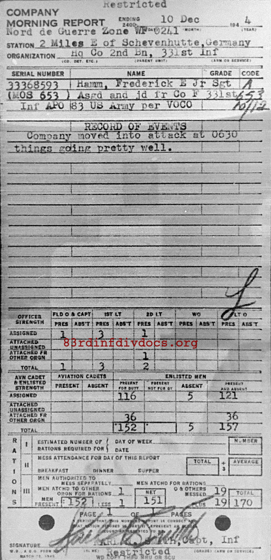 Morning report HQCO2BN Co, 1944-12-10, page 1 Morning report