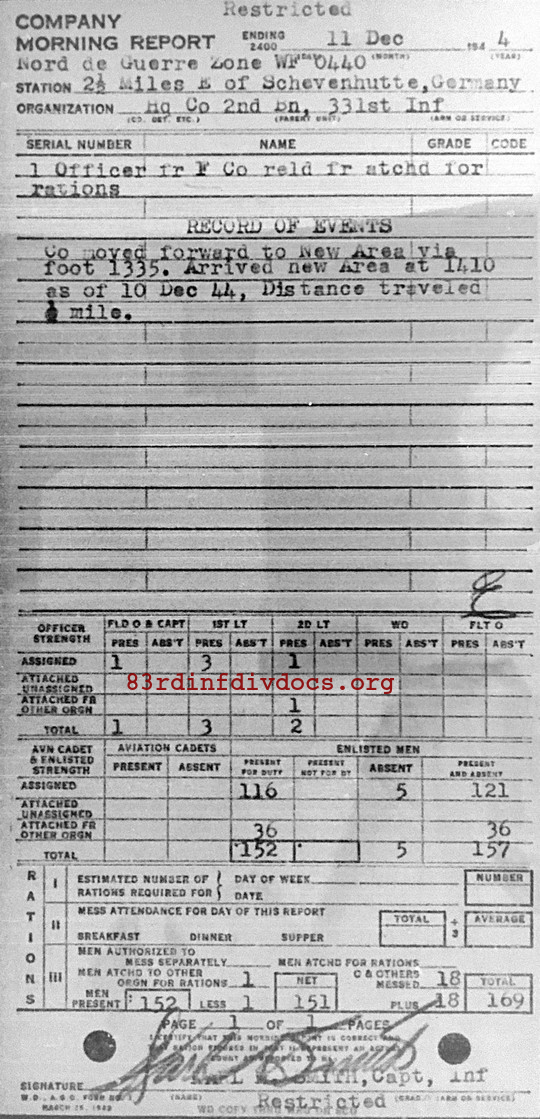 Morning report HQCO2BN Co, 1944-12-11, page 1 Morning report