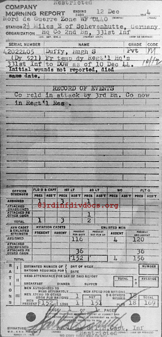 Morning report HQCO2BN Co, 1944-12-12, page 1 Morning report