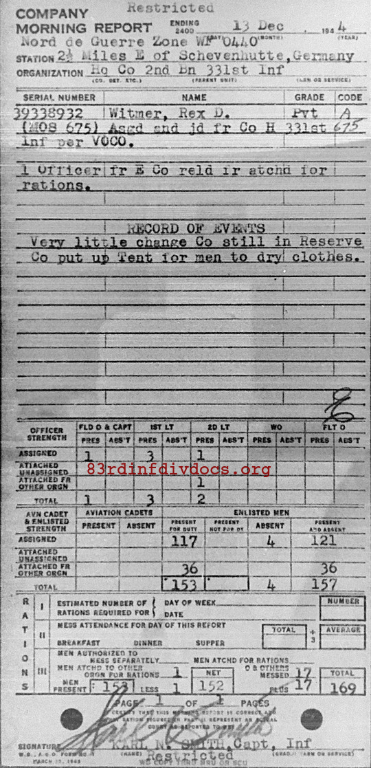 Morning report HQCO2BN Co, 1944-12-13, page 1 Morning report