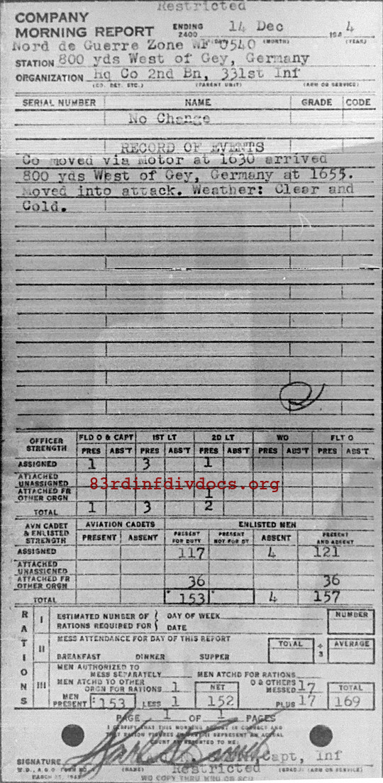 Morning report HQCO2BN Co, 1944-12-14, page 1 Morning report