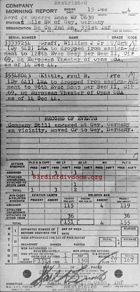 Morning report HQCO2BN Co, 1944-12-15, page 1 Morning report